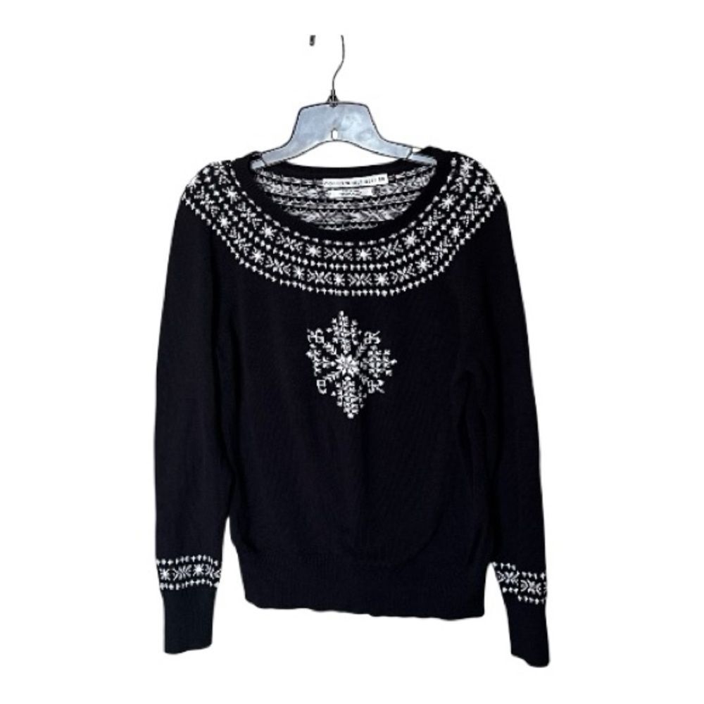 Tommy Hilfiger Black and White Cotton Nordic Snowflake Crewneck Sweater Size XL